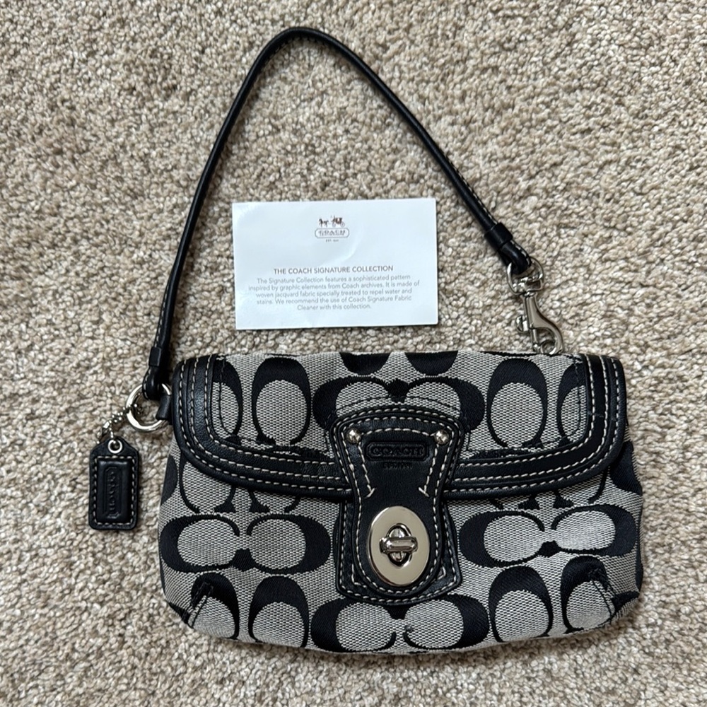 Coach Black/Grey Legacy Signature Wristlet Clutch